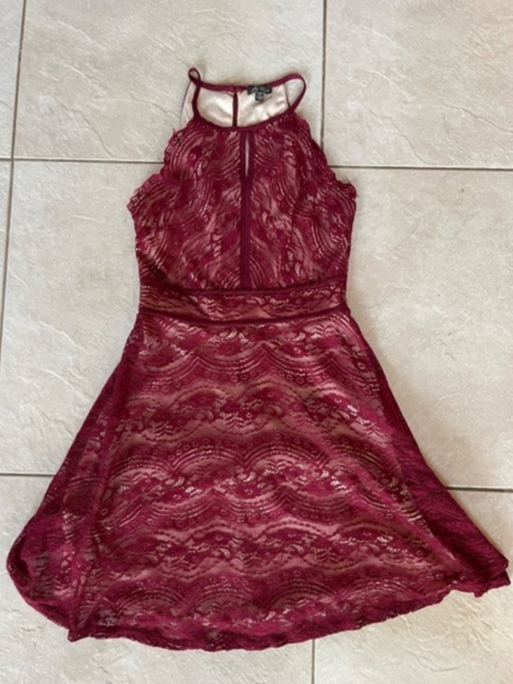 Lily Rose Burgundy Lace Halter Mini Dress Size Xl